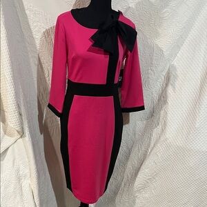 New York & Company Pink and Black Dress with Bow Accent, size small, NWT